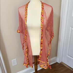 Steve Madden Pink Mesh Kimono with Floral Design-NWT